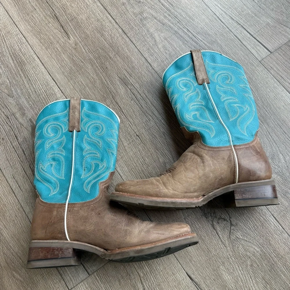 Roper Bart square toe cowboy boots turquoise men size 11 boots 9991